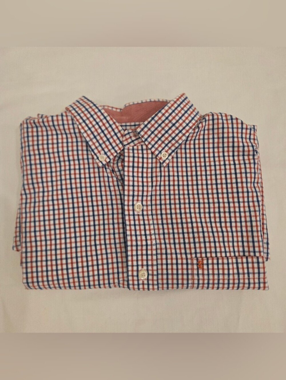 Izod Men's Blue Orange Plaid Button Down Size Large